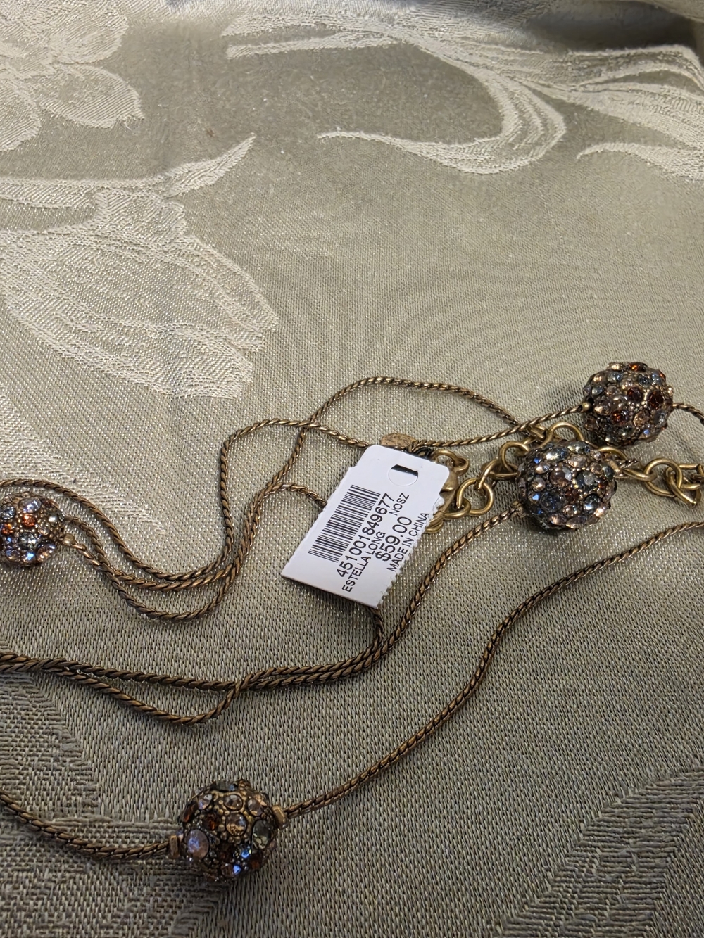 #1213 Chico's Crystal Orb Necklace in Antique Gold Tone